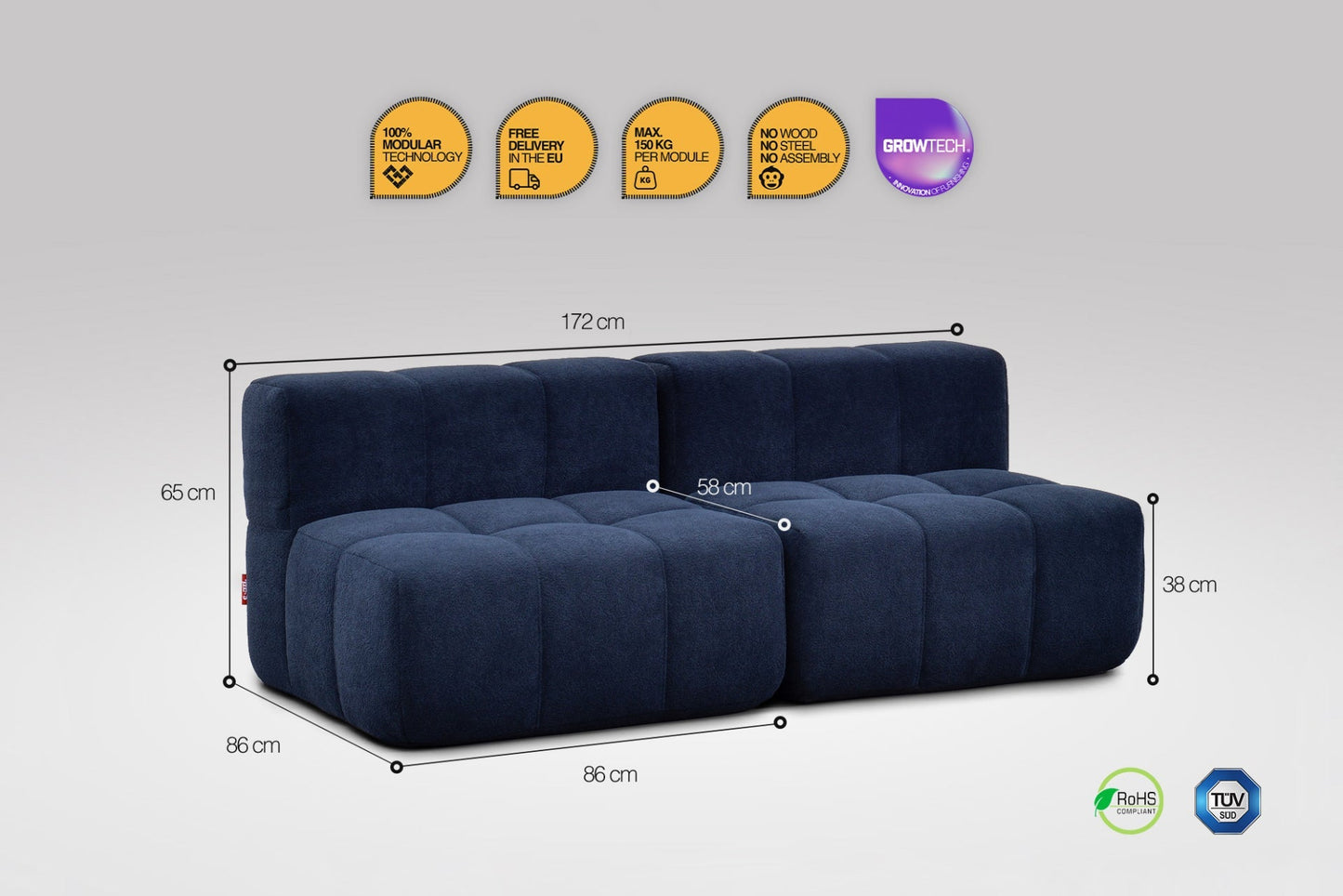 EEAZI Modulares Sofa – Flexibles Design für jeden Raum – 2-teilig Blau