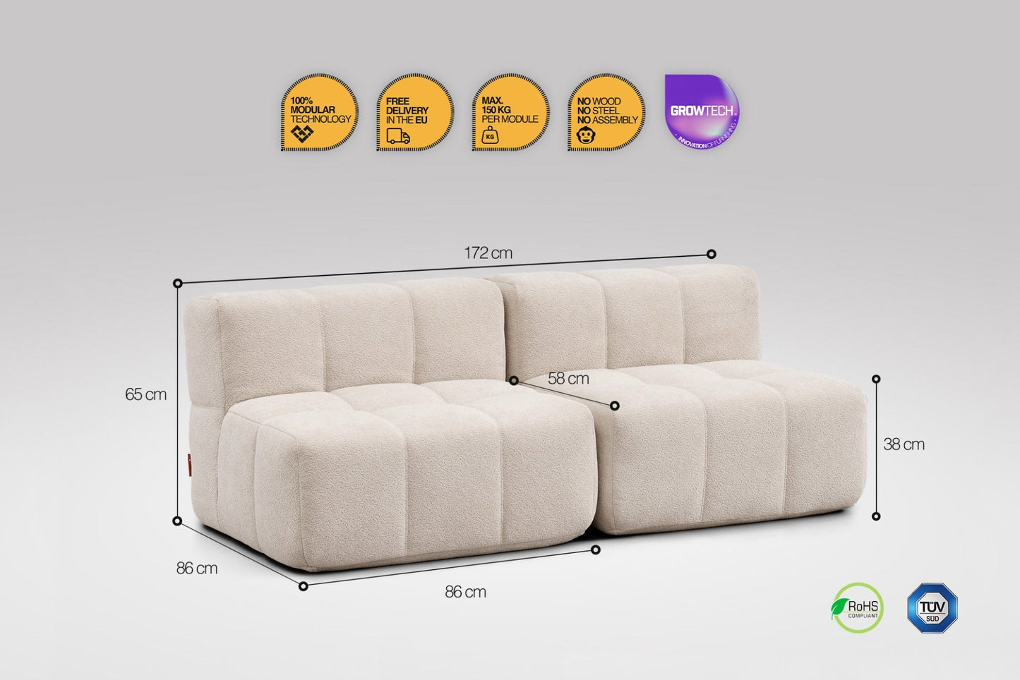 EEAZI Modulsofa – Flexibles Design für jeden Raum – 2-teilig Beige