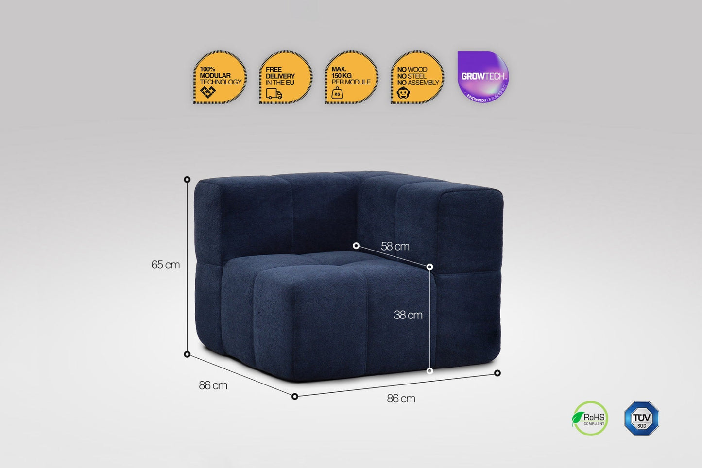 EEAZI Modulares Sofa – Universelles Eckelement (Links/Rechts) Blau