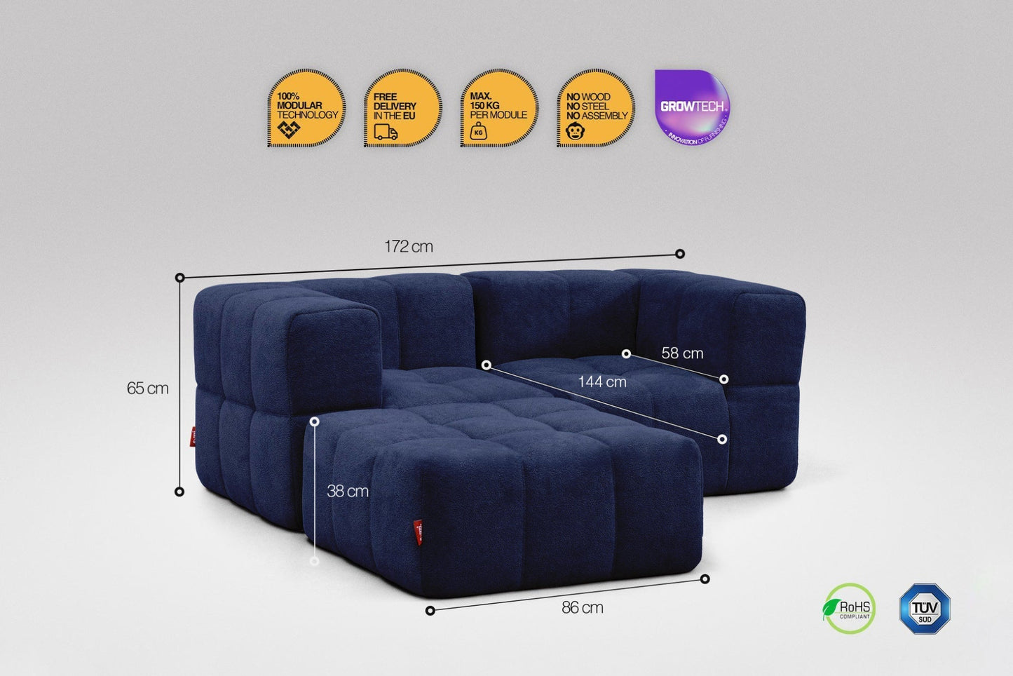 EEAZI Modulares Sofa – Flexibles Design für jeden Raum - 3-teilig, blau