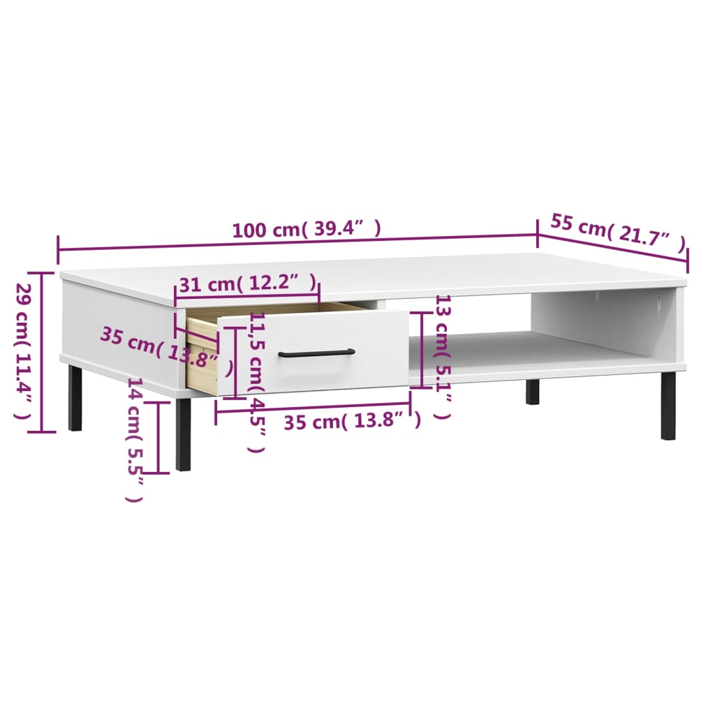 OSLO Couchtisch – Massives Kiefernholz & Metallbeine