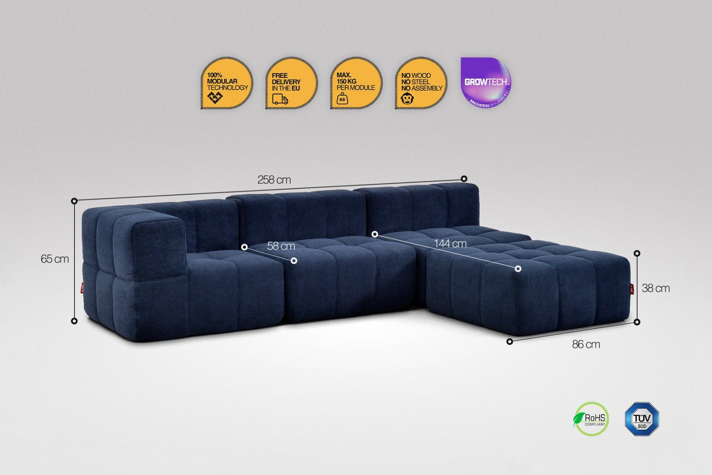 EEAZI Modulares Sofa – Flexibles Design für jeden Raum – 4-teilig, Blau