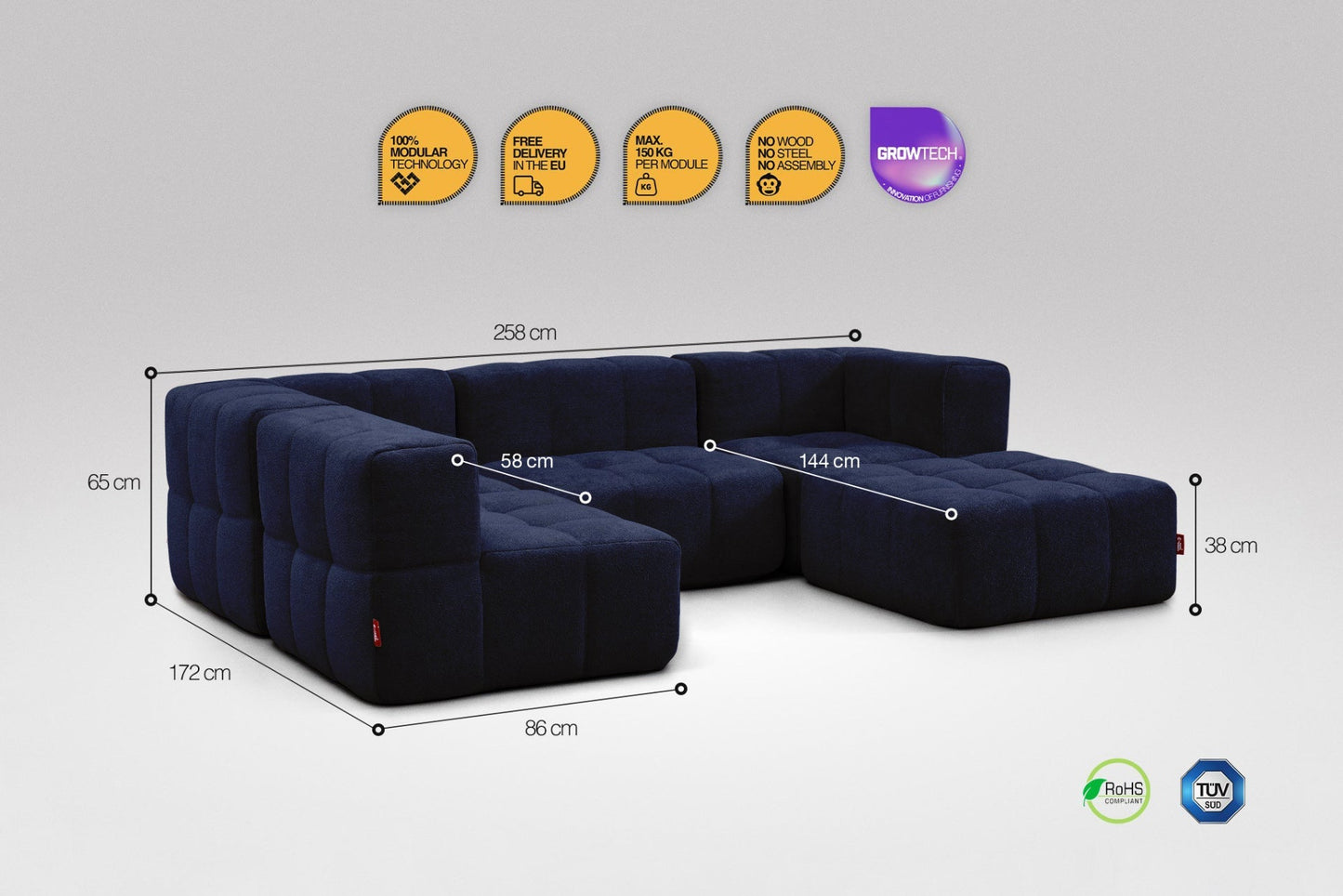 EEAZI Modulares Sofa – Flexibles Design für jeden Raum – 5-teilig, Blau