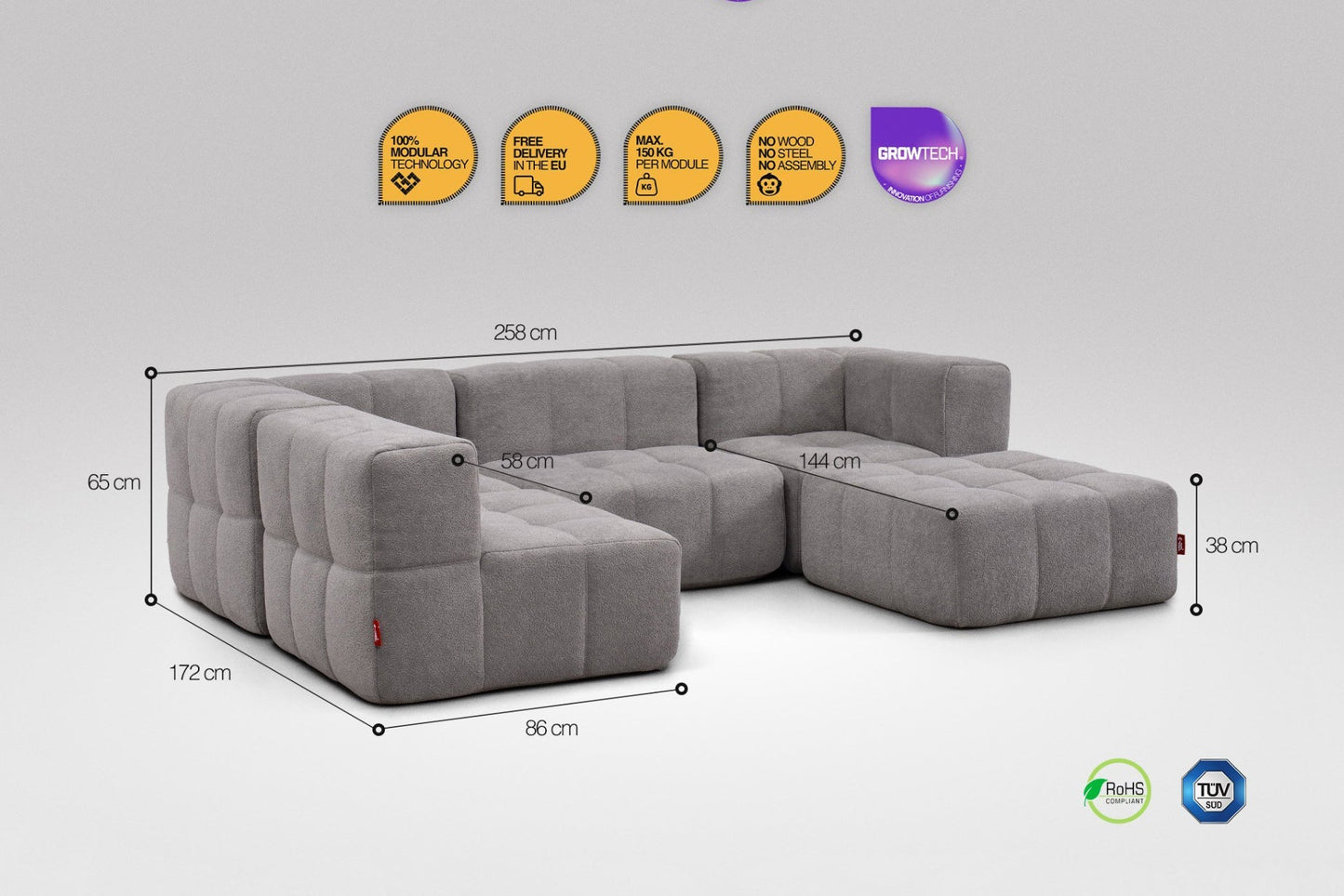 EEAZI Modulares Sofa – Flexibles Design für jeden Raum – 5-teilig Grau
