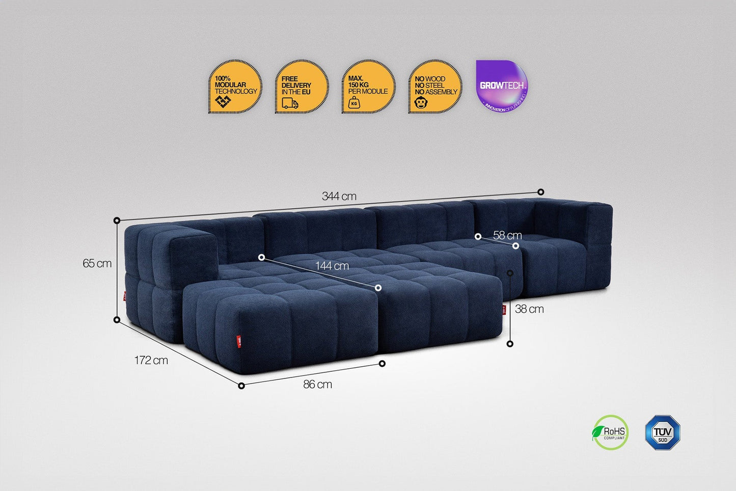 EEAZI Modulares Sofa – Flexibles Design für jeden Raum - 6-teilig, Blau