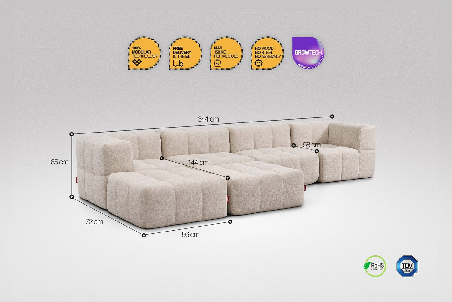 EEAZI Modulares Sofa – Flexibles Design für jeden Raum – 6-teilig Beige