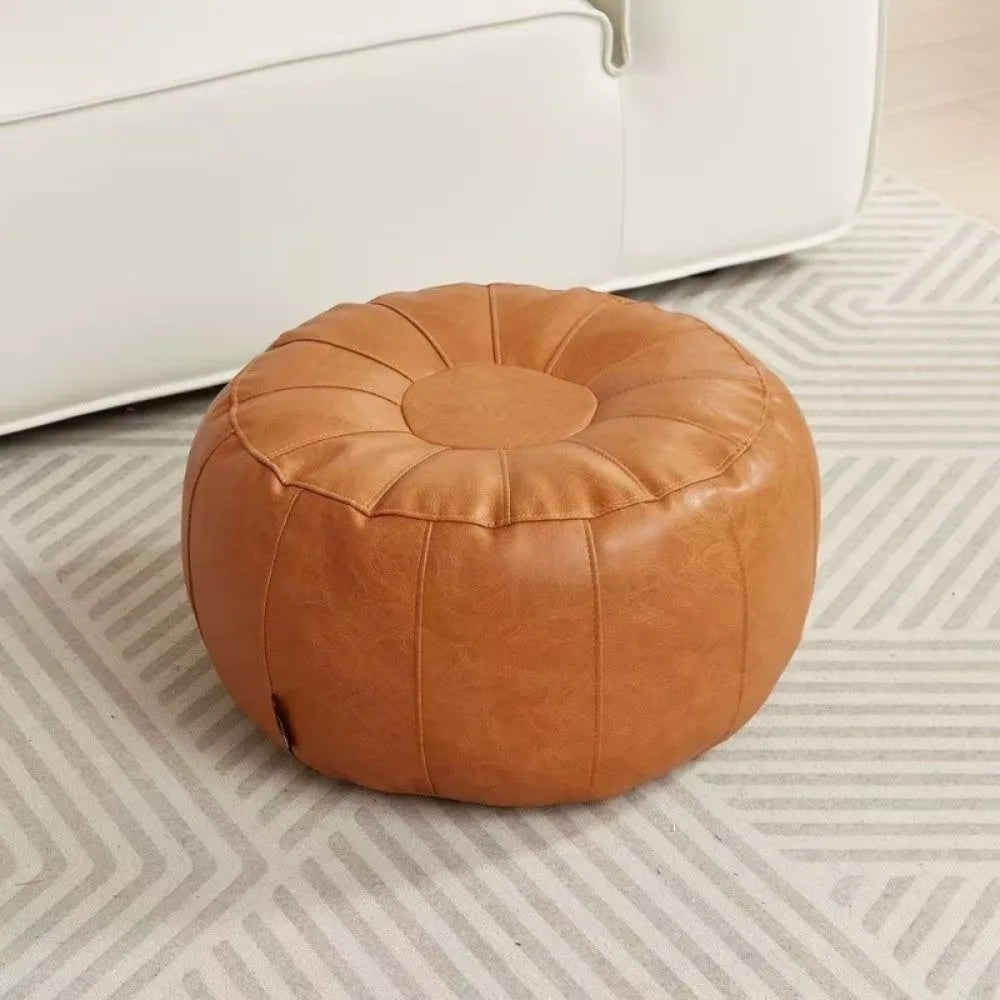 Sitzsack aus PU-Leder – Runder, ungefüllter Hocker mit großem Fassungsvermögen