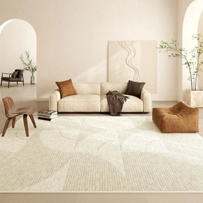 Beiger Teppich mit geometrischem Muster – Moderner, minimalistischer Teppich für Zuhause