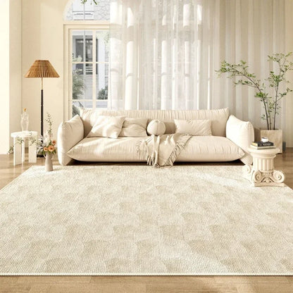 Beiger Teppich mit geometrischem Muster – Moderner, minimalistischer Teppich für Zuhause