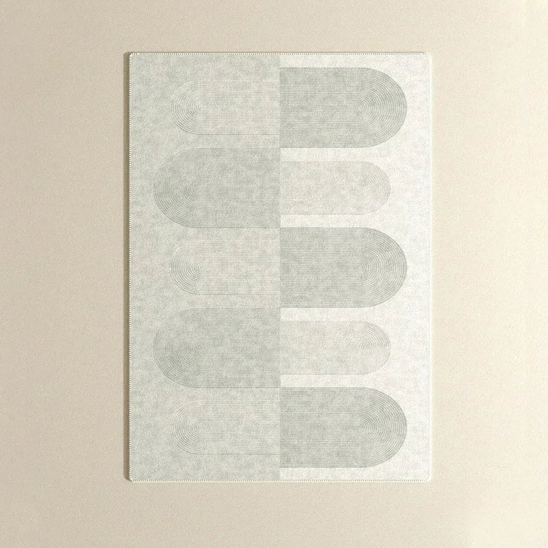Beiger Teppich mit geometrischem Muster – Moderner, minimalistischer Teppich für Zuhause