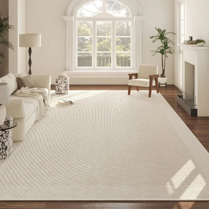 Beiger Teppich mit geometrischem Muster – Moderner, minimalistischer Teppich für Zuhause