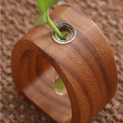Solid Wood Flower Vase – Minimalist Glass Hydroponic Plant Holder