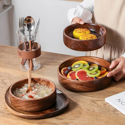 Solid Walnut Wood Bowl – Vintage Creative Salad & Fruit Bowl