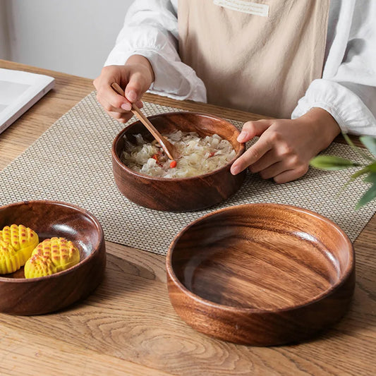 Solid Walnut Wood Bowl – Vintage Creative Salad & Fruit Bowl