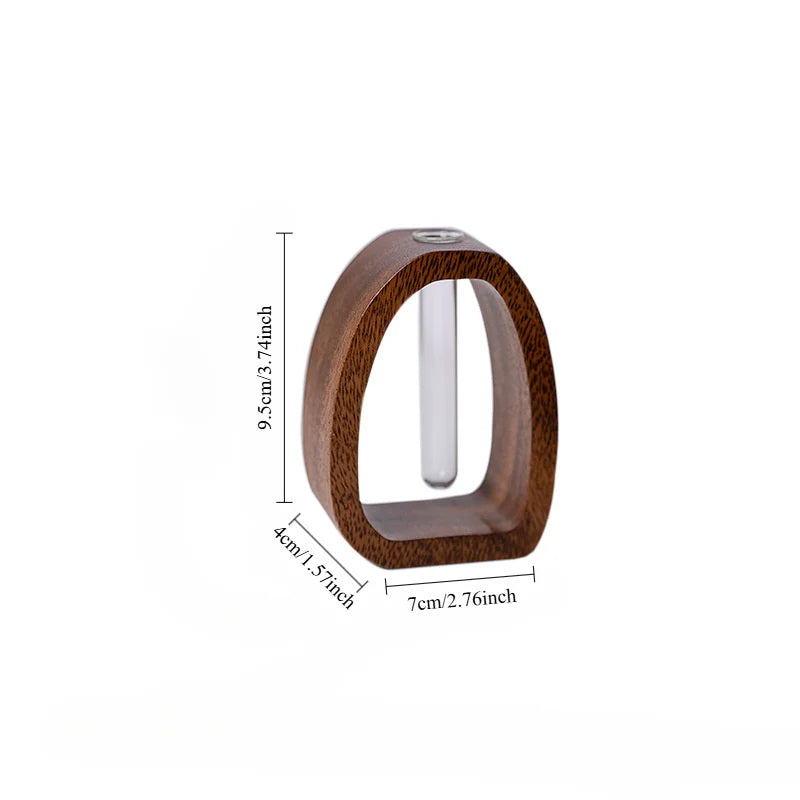 Solid Wood Flower Vase – Minimalist Glass Hydroponic Plant Holder