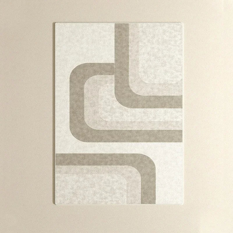 Beiger Teppich mit geometrischem Muster – Moderner, minimalistischer Teppich für Zuhause