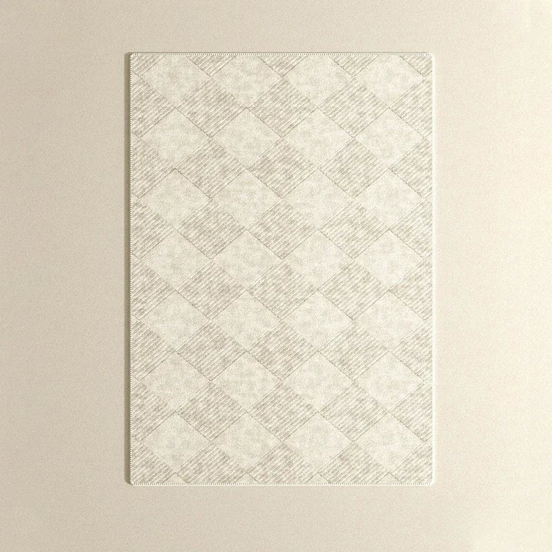 Beiger Teppich mit geometrischem Muster – Moderner, minimalistischer Teppich für Zuhause